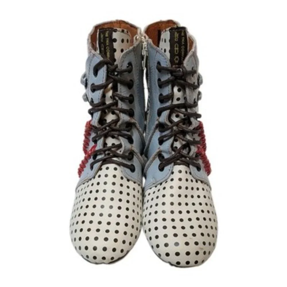 Maia Boho White Shoes Leather Lace-up Low Heel Ankle Boots EU 39 US 8.5 Polkadot